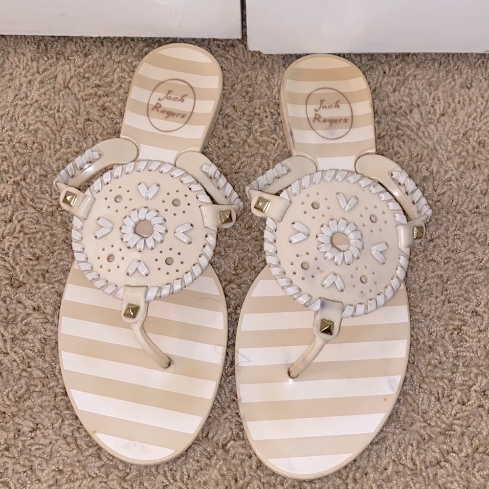 JACK ROGERS white stripped flip flops sandals